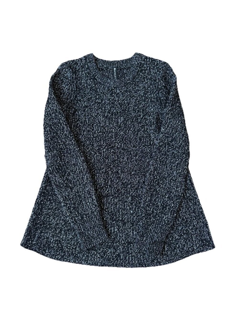 Athleta Sierra Womens Medium Black White Wool Blend Crew Knit Tunic Sweater